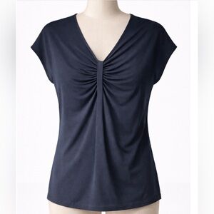 Navy Front Gathered Sleeveless Top in Soft Stretch Jersey NWOT
